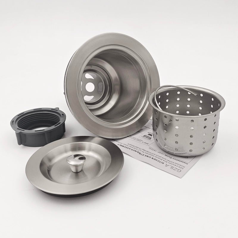 GZILA 3-1/2-Inch Kitchen Sink Drain Strainer Assembly Kit, GZILA Deep Waste Basket Strainer with Sealing Lid Sink Stopper, 304 Stainless Steel Brushed Nickel - Image 2